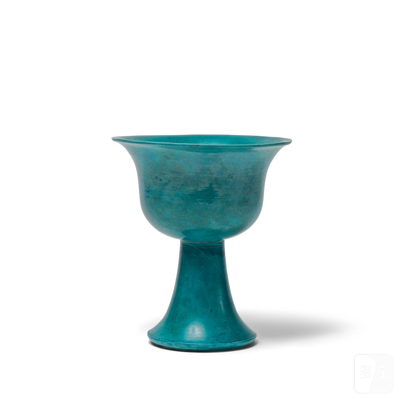 清康熙 松石綠釉高足盃 | COUPE À PIED À GLAÇURE TURQUOISE - 图1